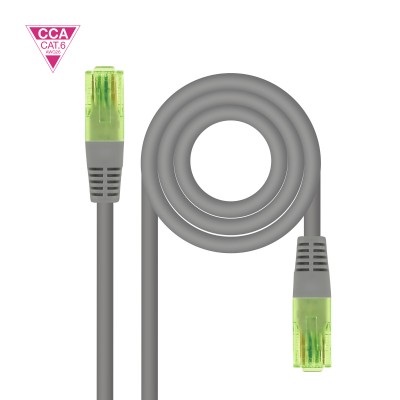 Nanocable Cable de Red Latiguillo RJ45 CAT.6 UTP AWG26 CCA, Gris, 2 m