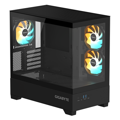 GIGABYTE C201 PANORAMIC Caja de PC – Torre Media, m-ATX, soporte para radiador de 360 mm, 3 ventiladores preinstalados, USB 3.0