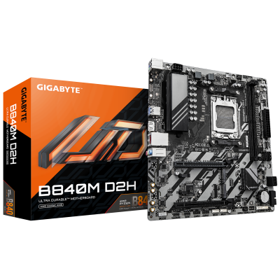 GIGABYTE B840M D2H Placa base - Procesadores AMD Ryzen 9000, VRM de 5+2+2 fases, hasta 7600 MHz DDR5, 1xPCIe 4.0 + 1xPCIe 3.0 M