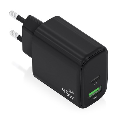 AISENS Cargador GaN 45W, 1xUSB-C PD3.0 QC4.0, 1xUSB-A QC3.0