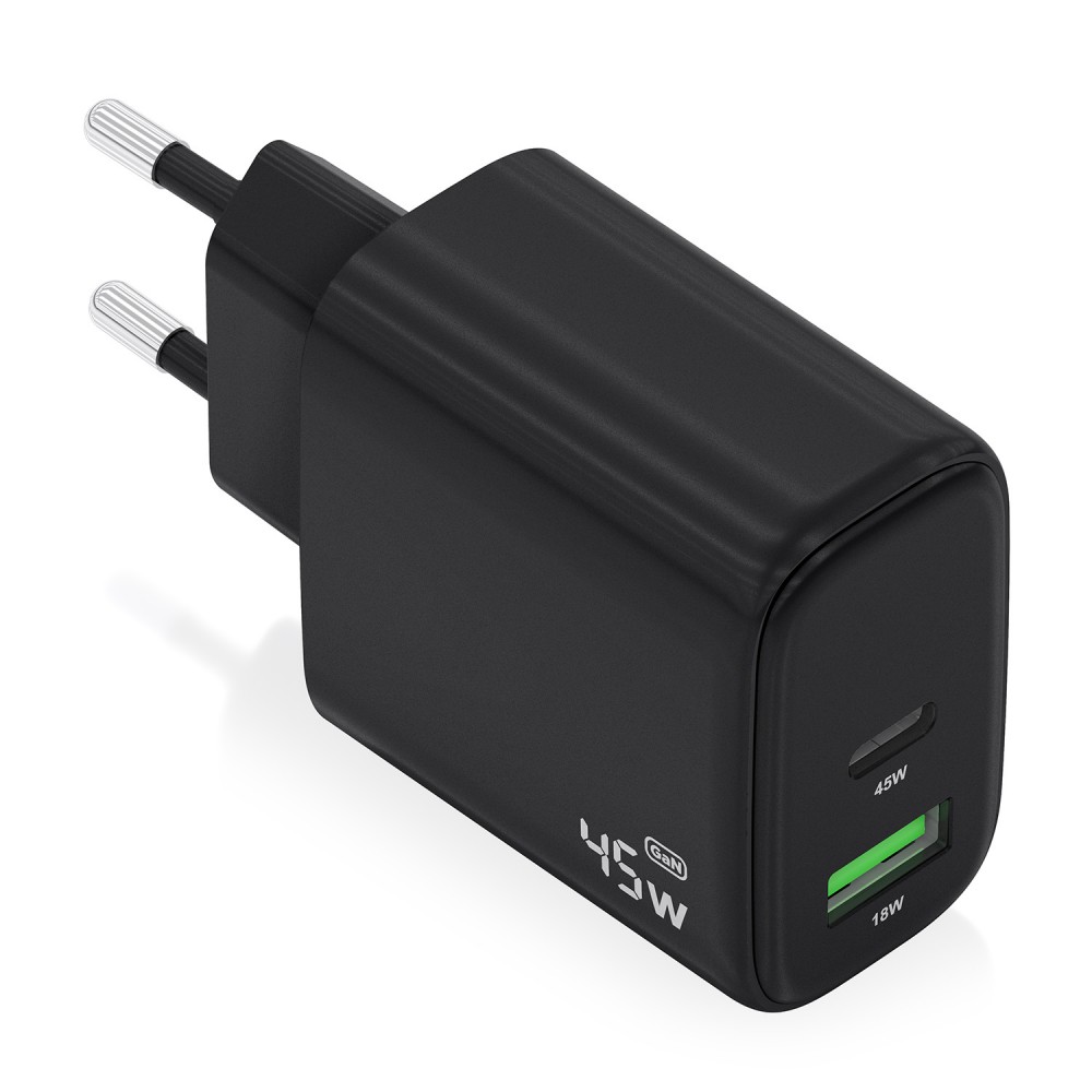 AISENS Cargador GaN 45W, 1xUSB-C PD3.0 QC4.0, 1xUSB-A QC3.0