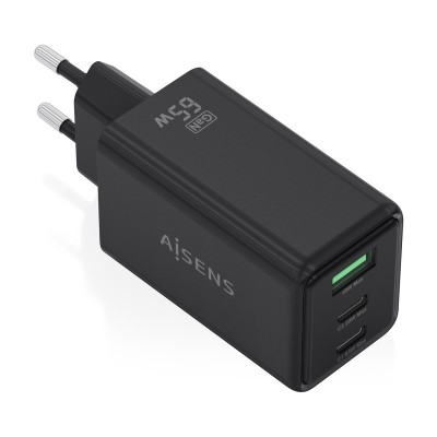 AISENS Cargador GaN 65W, 2xUSB-C PD3.0 QC4.0, 1xUSB-A QC3.0