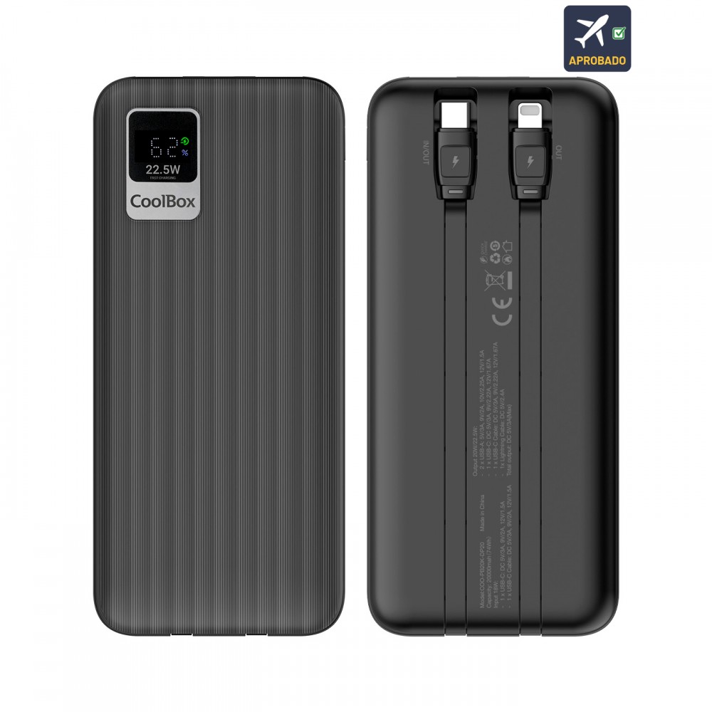 CoolBox POWERBANK DP20 20000MAH LCD+CABLES INTEGRADOS