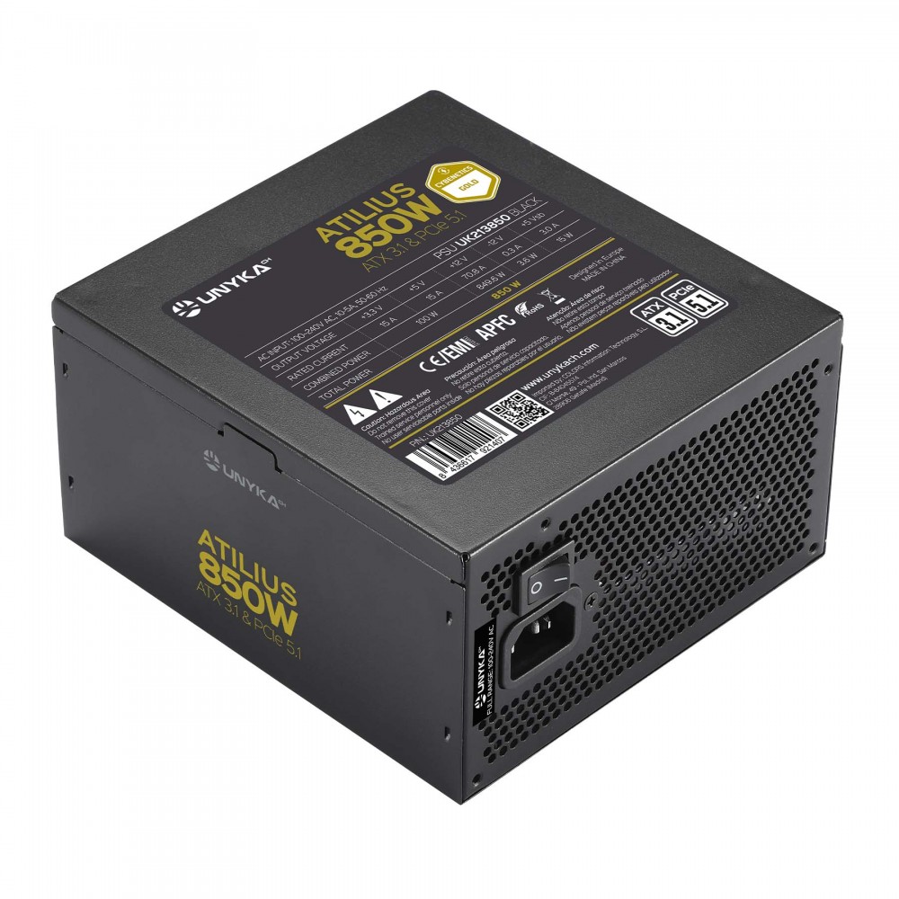 UNYKAch Fuente de Alimentación ATX Atilius 3.1 Black 850W Gold
