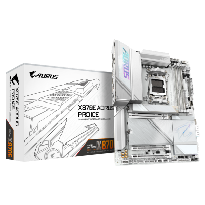 GIGABYTE X870E AORUS PRO ICE Placa Base - Soporta CPUs AMD Ryzen 9000, 16+2+2 Fases VRM Digital, hasta 8000MHz DDR5 (OC), 3xPCI