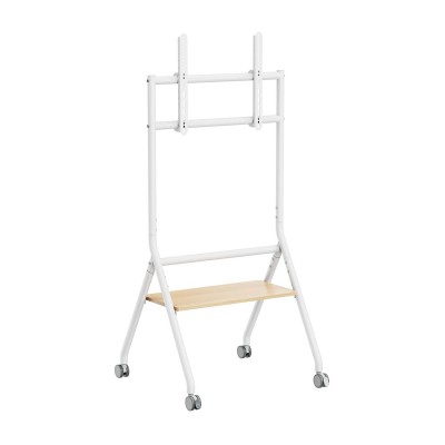 AISENS Soporte de suelo eco con rueda, 1 bandeja para pantalla interactivaTV 80kg de 37-86, Blanco+Madera