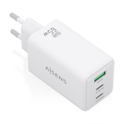 AISENS Cargador GaN 65W, 2xUSB-C PD3.0 QC4.0, 1xUSB-A QC3.0